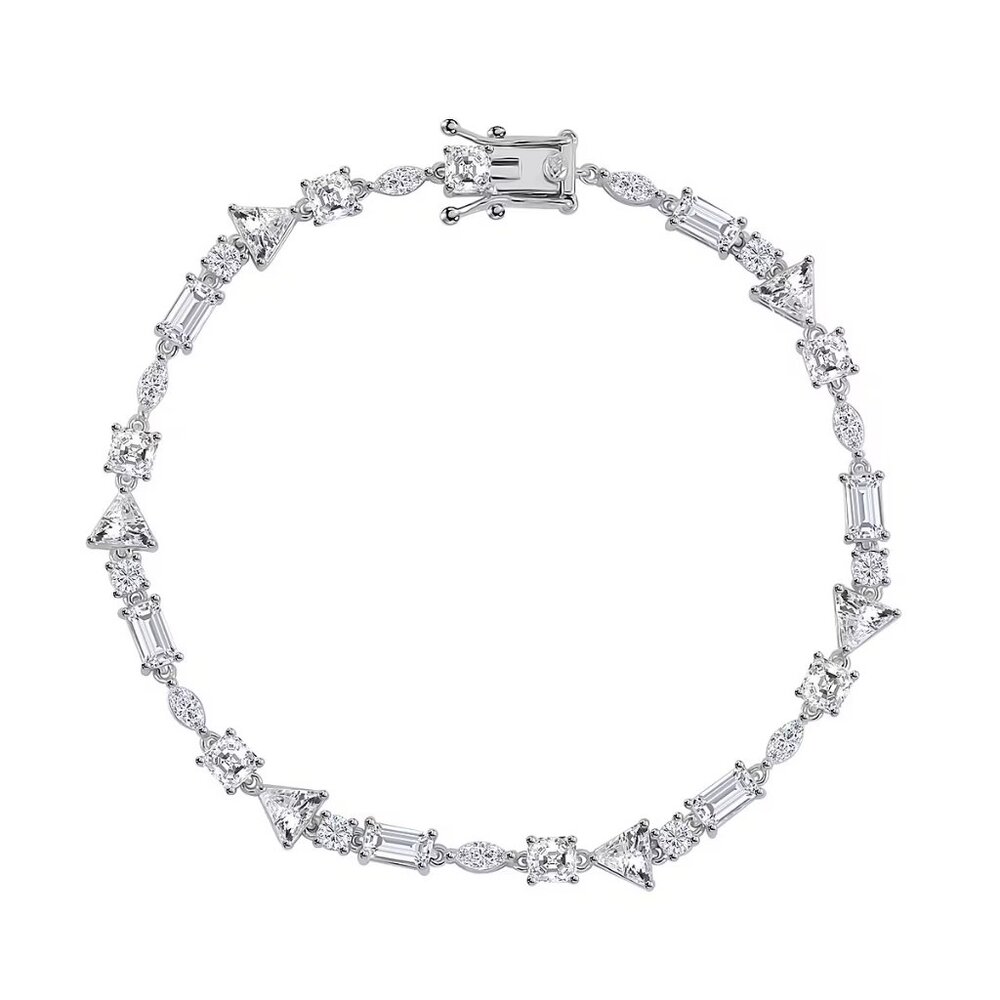 Simulated Diamond Tennis Mixed Shapes 8" Bracelet in Sterling Silver